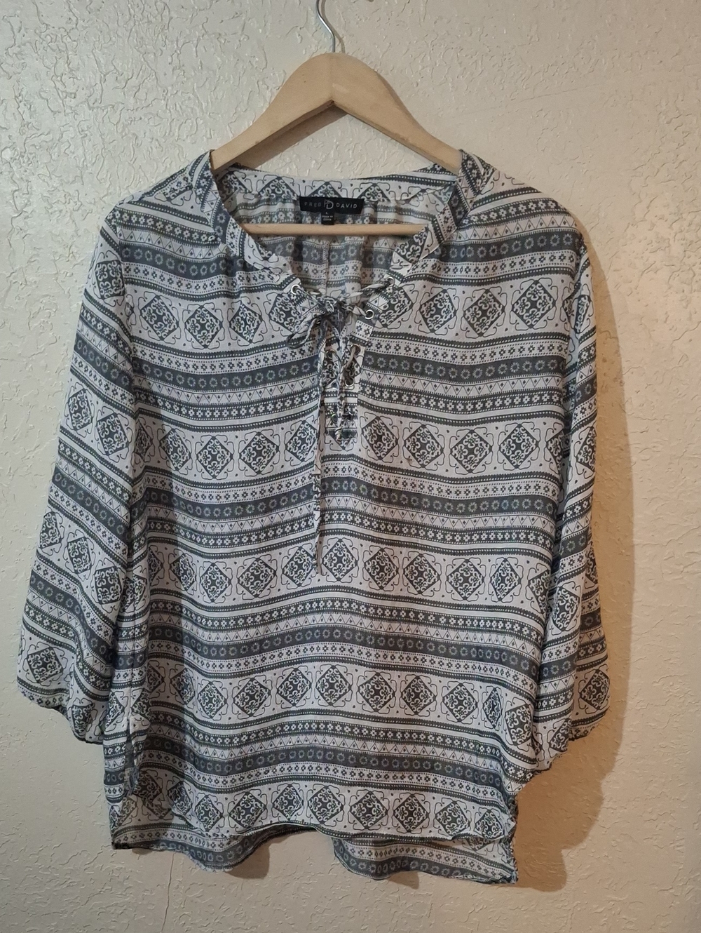 Fred David Black and White Lace-Up  Geo Print Tunic